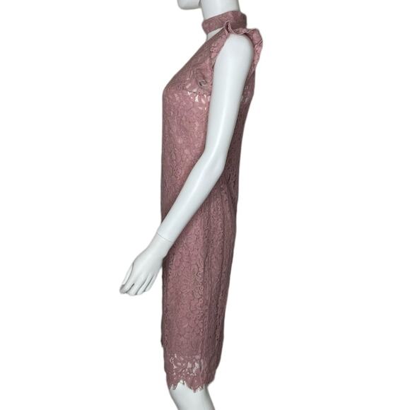 Bar III Women's Powdery Mauve Ruffle Cap Sleeve Lace Choker A-Line Dress sz M - Picture 3 of 5